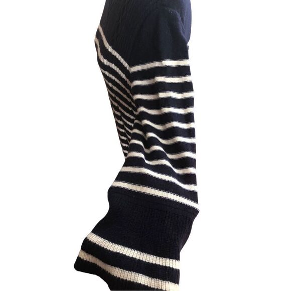 Talbots Navy Blue Ivory Cable Knit Wool Blend Sweater Dress Petite / XL Bell Sle - Picture 8 of 14